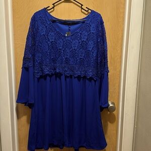 Royal blue lace long sleeve dress.